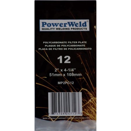 POWERWELD Polycarbonate Filter Plate, 2" x 4-1/4", Shade #12 MP2PC12